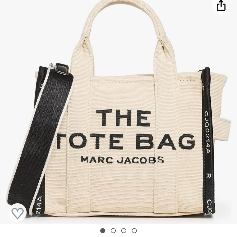 Marc Jacobs MEDIUM Sand White Jacquard Logo Tote with matching bag strap